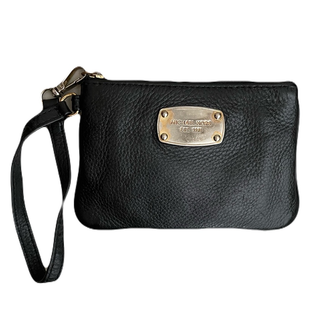 Michael Kors Black Leather Wristlet with Gold Accents